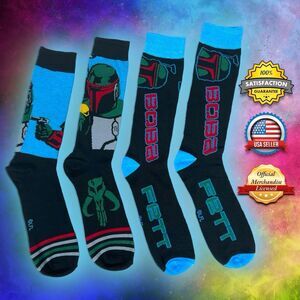 2-Pairs OFFICIAL Disney Star Wars Boba Fett Crew Socks MENS SHOE SIZE 6-12 - NWT